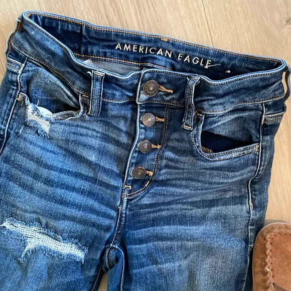 American Eagle Next Level Stretch High Rise Jegging Button Fly Med/Dark Wash - Picture 2 of 10